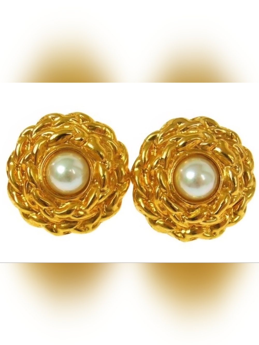 EUC YSL Vintage Faux Pearl Center Floral Gold Clip-On Earrings  Jewelry